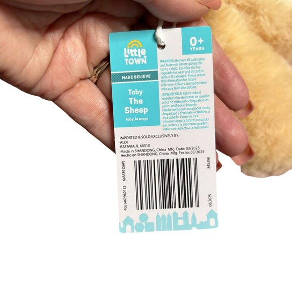 Toby The Sheep Large Plush Toy Soft Beige Animal Stuffed Doll Hidden Pocket ALDI - Picture 7 of 8